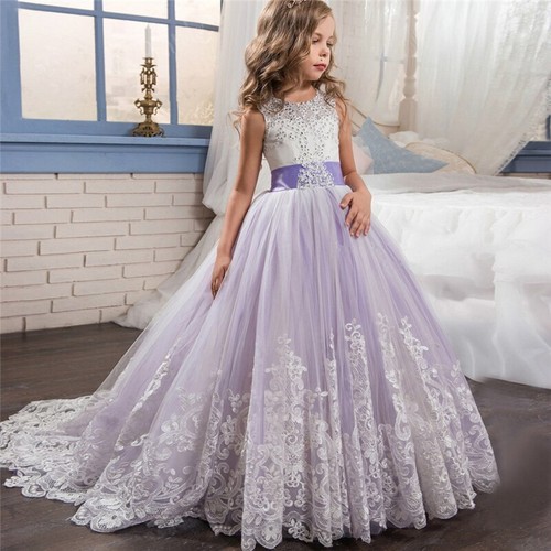 Kids Girl Weddings Pearl Petals Girl Christmas Dress Princess Party Frock Tulle - Picture 5 of 28