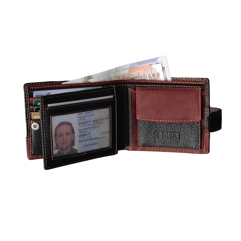 MORUCHA Mens RFID Blocking Real Soft Leather Passcase Wallet with Gift Box - Image 3 of 4