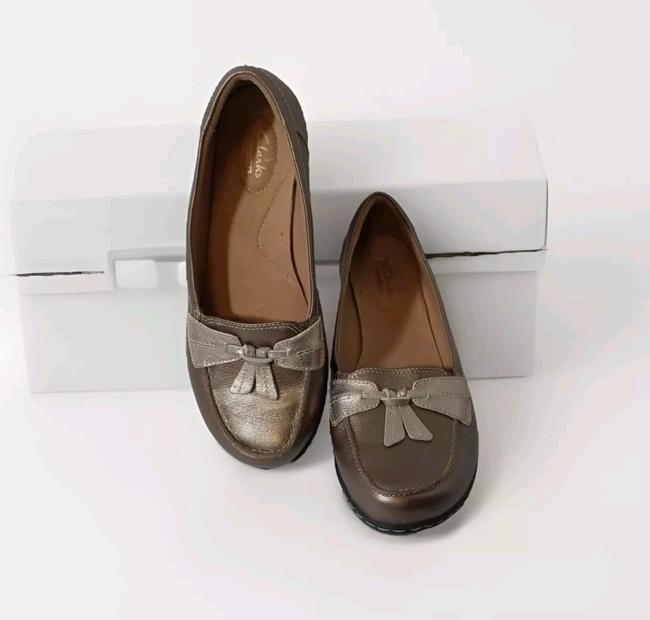 Scarpe mocassini donna Clarks Collection slip on misura 9 5 bronzo oro