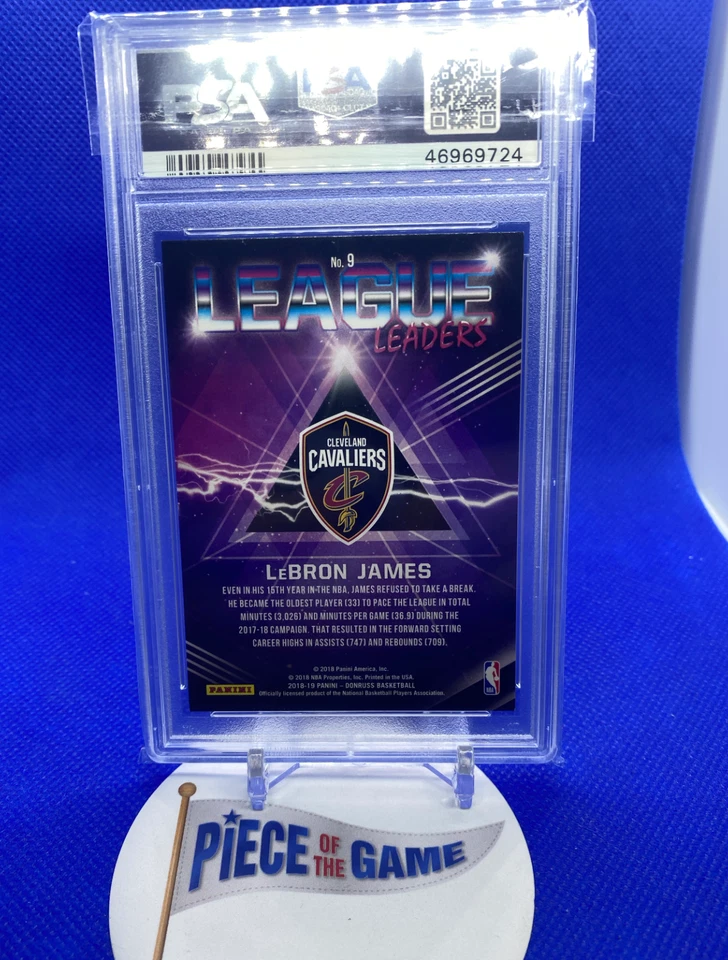 LeBron James 2018 Panini Donruss League Leaders Red Laser PSA 9 79/99 - Image 2 of 4