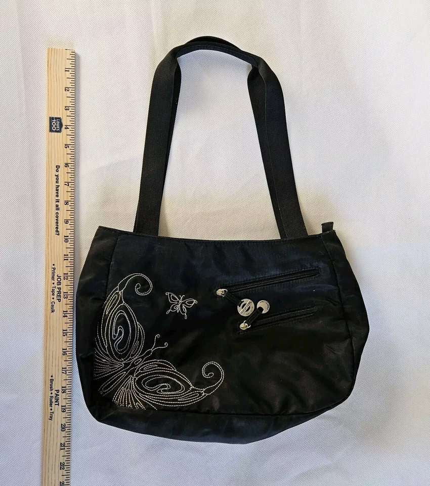 Travelon Cartera Bolso de Hombro Negro Bordado Mariposa Bolsa Muñequera Foto 4 de 4