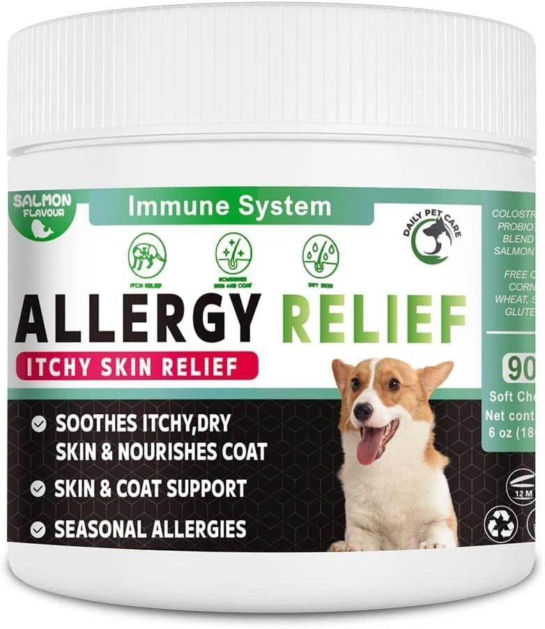 Allergy Itch Relief for Dogs Salmon Fish Oil Probiotics 90