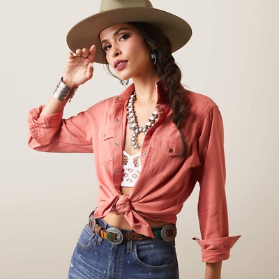 Ariat Jurlington Damen Western Druckknopfhemden aus verblasstem Ziegelstein
