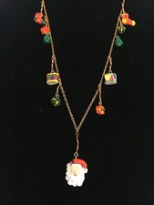 Christmas Fashion Necklace Gold Tone Santa Stocking Present Holiday Accessory