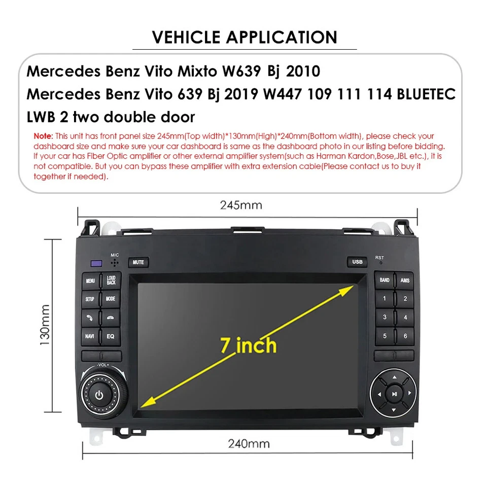 7" Autoradio GPS+Rückfahrkamera Für Mercedes Benz Vito W447 W639 Flügeltüren - Bild 3 von 4