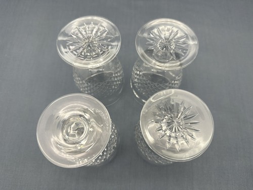 Galway O'MALLEY Clear Cut Crystal 5" RED WINE GLASSES Cross Hatch Dots SET OF 4 - Picture 7 of 12