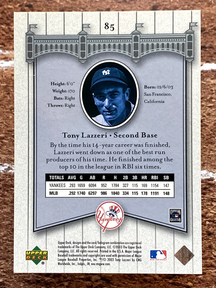 2003 Upper Deck Yankee Signature Series Tony Lazzeri #85 - Image 2 of 2
