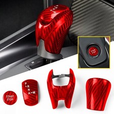 Fit NISSAN GTR R35 2008-16 Red Carbon Fiber Gear Shift Knob Engine Button Cover