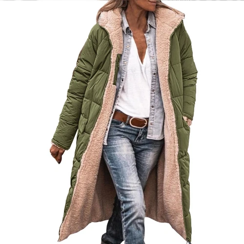 Damen Winter Lange Mäntel Trendy Jacke Sherpa Fleece Gefüttert Daunenmantel - Bild 92 von 97