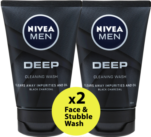 2 Nivea Men Deep Clean Face & Beard (Stubble) Face Wash 3.38 Oz / 100ml - Picture 1 of 9