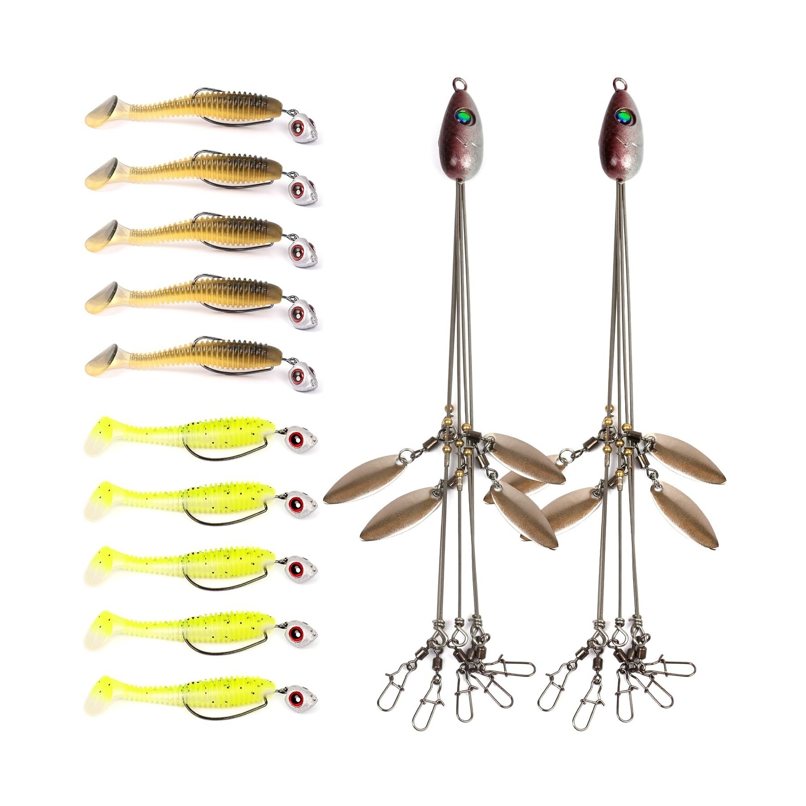 Alabama Rig Kit 2 Sets with Jig Heads and Trailers, Umbrella Rig for Stripers... - Image 1