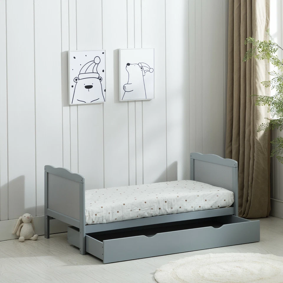 Grey Wooden Baby Cot Bed & Drawer & Aloe Vera Mattress (Orlando Drawer) - Image 4 of 4