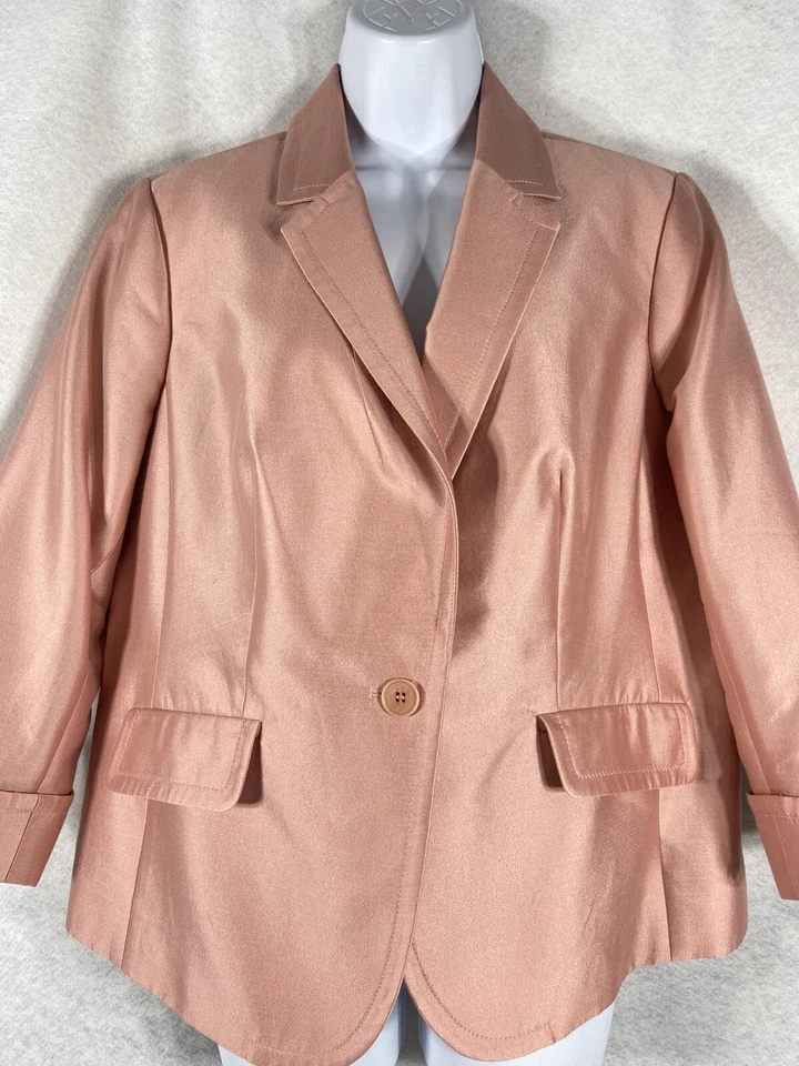 Talbots Jacket Women's Petite 14WP Pink Blazer Long Sleeve Silk Cotton Blend - Image 3 of 4