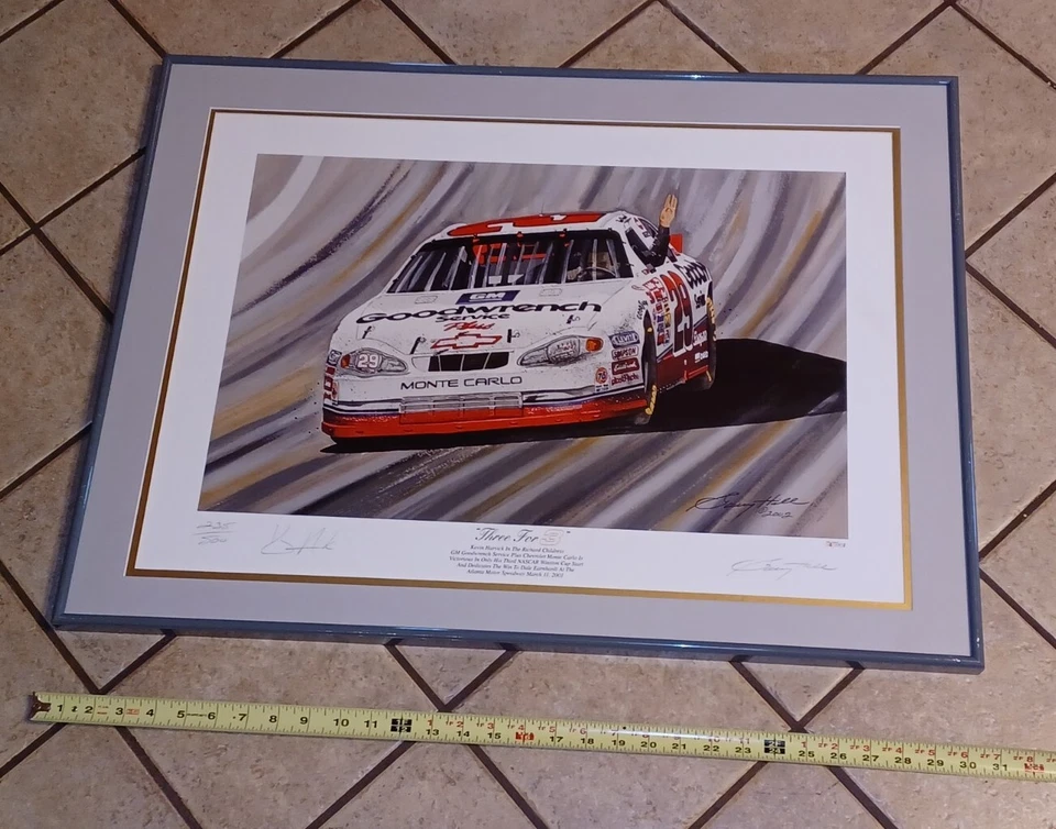 KEVIN HARVICK NASCAR SIGNED FRAMED PRINT 2002 AUTOGRAPHED NUMBERED GARY HILL VTG — 第 2/4 张图片