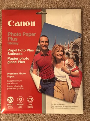 Canon Photo Paper Plus Glossy 20 Sheet Pack Letter Size 8 1/2×11'' - New
