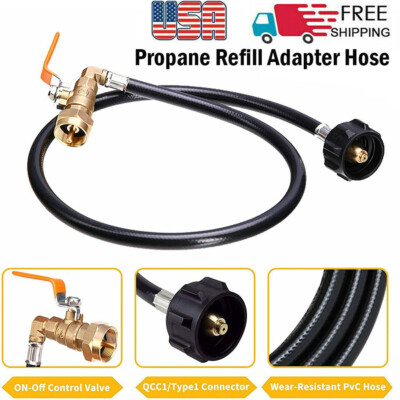 #ad Propane Refill Adapter Hose with ON Off Control Valve for 1 LB Gas Tank 350 PSI $14.99