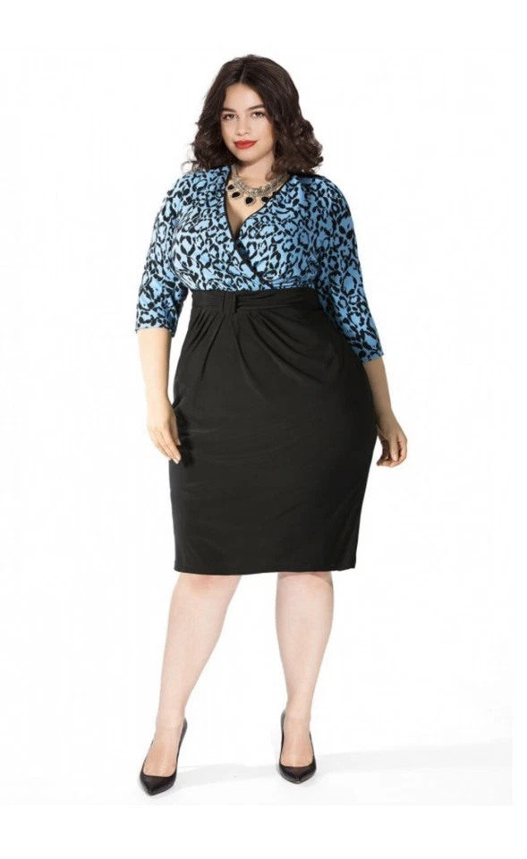 Vestido de Carrera IGIGI Gabriella Azul Negro Ajustado Formal/Versátil Talla Grande 14/16 Foto 4 de 4