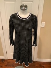 Michael Kors Black & White Polka Dot Bell Sleeve Mini Dress, Size M