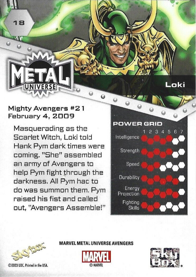18 - Loki (2024 Marvel Metal Avengers, Skybox) NEAR MINT NM+ Foil