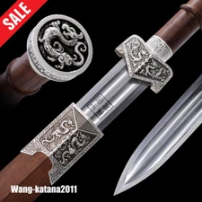 78CM Traditional Chinese Dragon Rosewood Sword Handmade Jian 龙凤剑 Manganese Steel