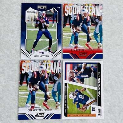 (4) Cam Newton SP's 2021 NFL Panini Emerald Playoff Red Score Team Score Cards