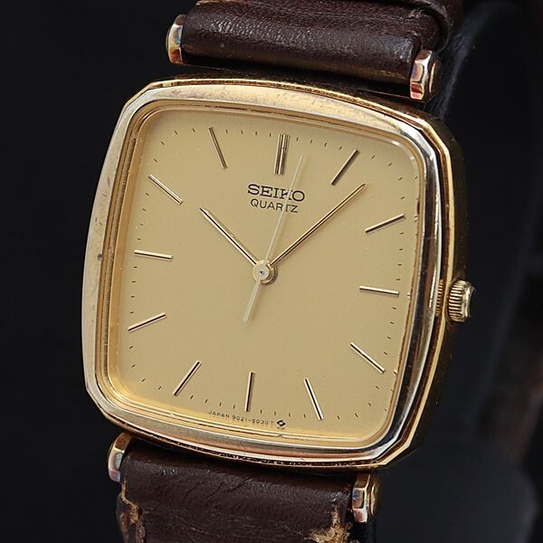 SEIKO クォーツ 9021-5290 メンズ腕時計 ゴールド文字盤 スクエア SEIKO クォーツ 9021-5290 メンズ腕時計 ゴールド文字盤