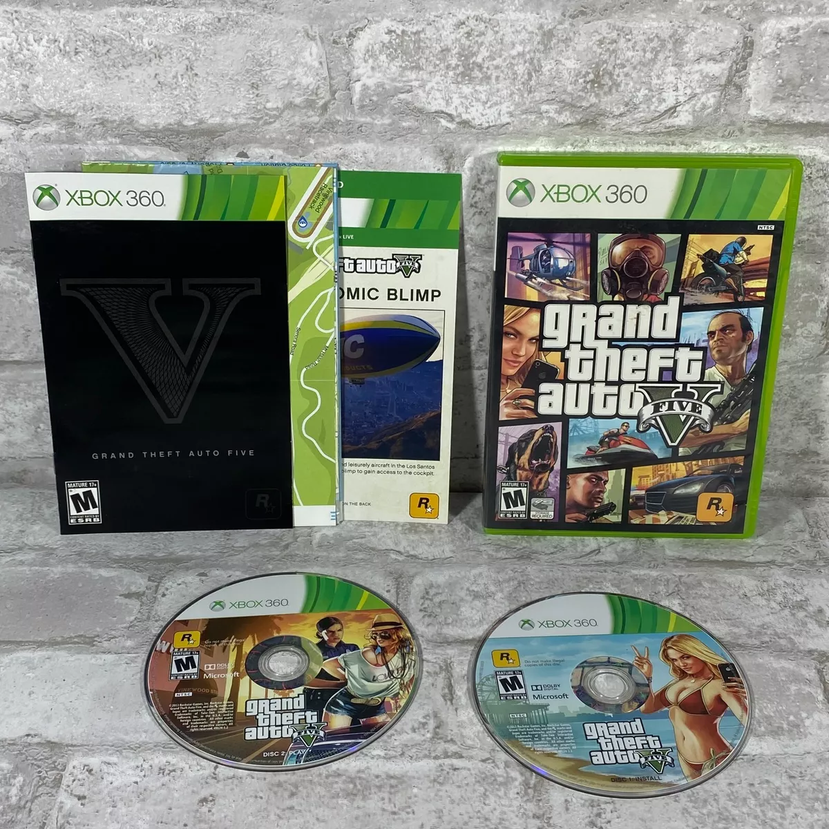 GTA GRAND THEFT AUTO V 5 MICROSOFT XBOX 360 GAME COMPLETE w/MANUAL & MAP  Tested