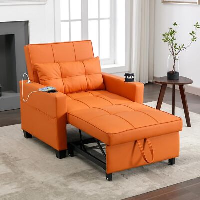 3-in-1 Sleeper Sofa Chair Bed with Pull Out Sleeper and USB Ports  Anti-Scratch
