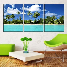 BEACH/PALM TREE/SEASCAPE ready to hang wall art 3 MDF Panels/Improved canvas art