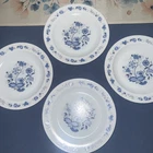 Vintage Set of 4 Arcopal Blue Onion Milk Glass Salad Plates 7.5”