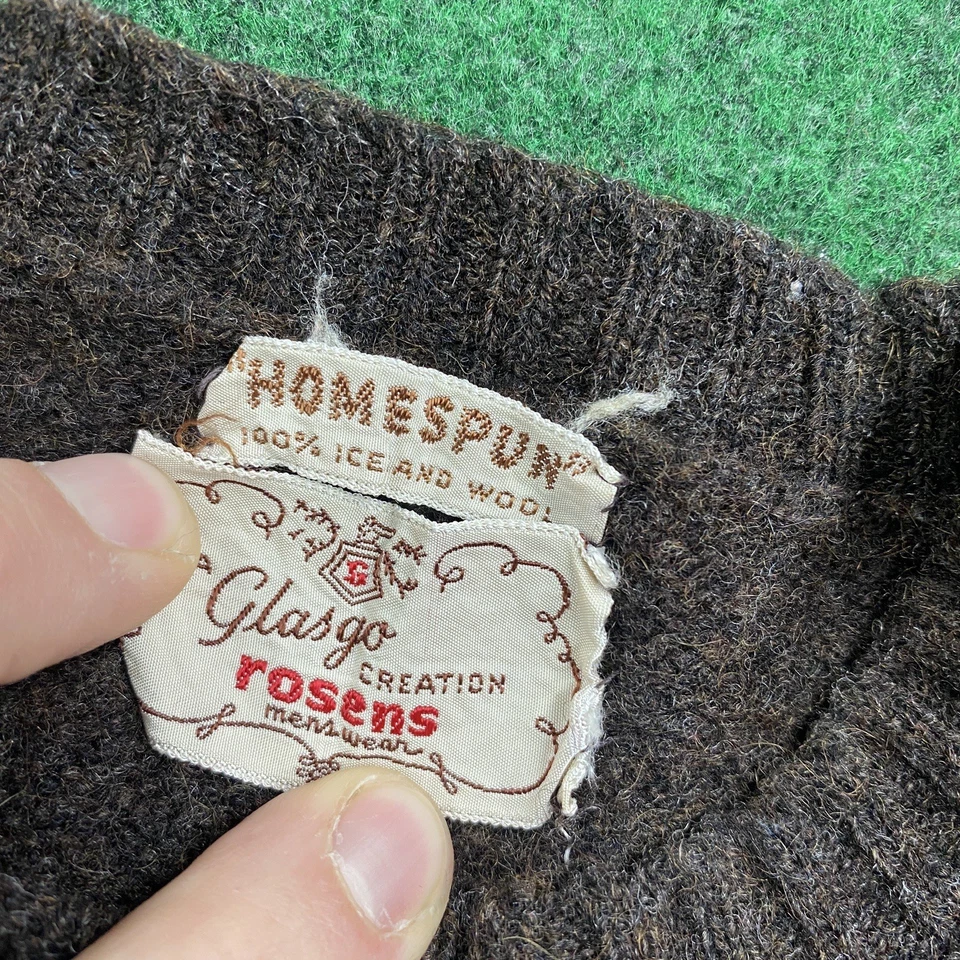 Suéter de lana vintage de los años 50 para hombre XS marrón islandés tejido en casa sudadera Glasgo Foto 4 de 4