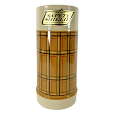 VTG Aladdin Vacuum Thermos Bottle Tan Plaid #Wm4020 10oz Wide Mouth Made in USA