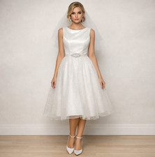Emma Bridals Ivory Tea-Length Boat Neck Sleeveless UK 8 Bi281