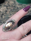 Antique Art Deco Sterling Abalone Blister Pearl Ring Silver Scroll Handcrafted