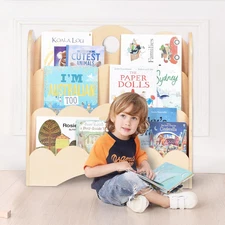 3-Tier Wooden Kids Bookshelf with Scalloped Front-Facing Shelves – Montessori-In