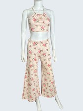 Iconic 1970s Alley Cat by Betsey Johnson Floral Crop Top Bell Bottom Set S-M