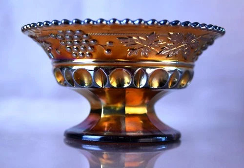 Vintage~Northwood Carnival Glass Grape & Cable Footed Berry Sherbet Compote Bowl