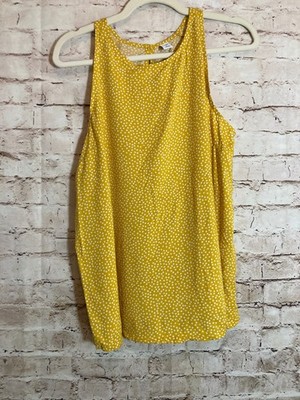 NEW Old Navy Top Womens Large Mustard Yellow Micro Polka Dots Lightweight Tank