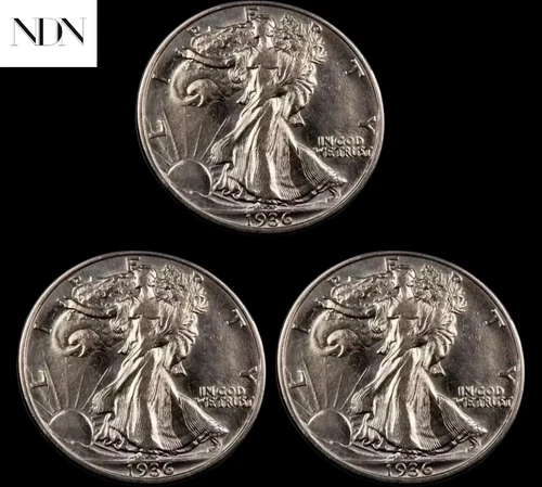 1936+1936-D+1936-S Walking Liberty Half Dollar Set/Lot- Almost Uncirculated (AU)