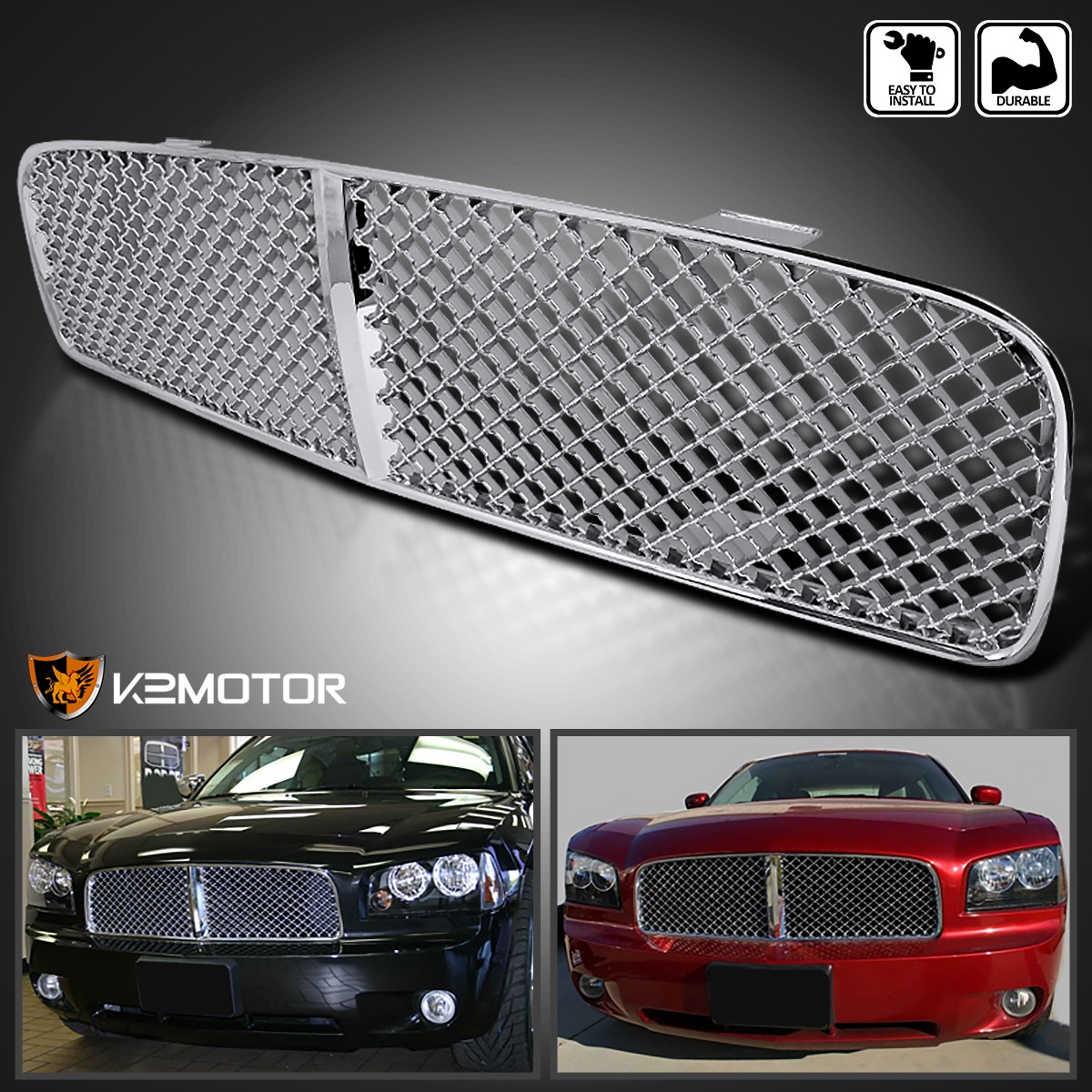 Fits 2006-2010 Dodge Charger Chrome ABS Mesh Front Upper Bumper Hood Grille