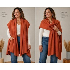 Alpaca Fina Peru Alpaca Wrap Poncho Scarf Ruana Orange Size L
