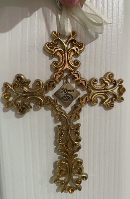 Camco 50 Years Anniversary Vintage Metal Blessings Ornament Gold Cross Filigree 