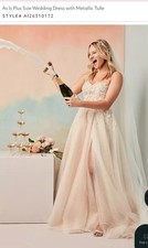 David’s Bridal GALINA SIGNATUR Wedding Dress Size 12. Rose Gold Sparkling SWG871