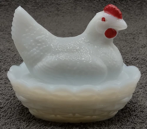 Westmoreland White Milk Glass Hen on Nest Cellar Salt Dish Covered 3" Vintage