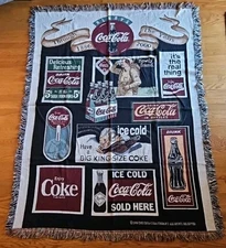 Vintage 1999 Coca Cola Advertisement Afghan Throw Blanket Tapestry 70”X 52” RARE
