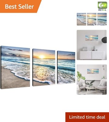 Beautiful Framed Beach Canvas Artwork - 3 Panels for Kitchen and Dining Decor