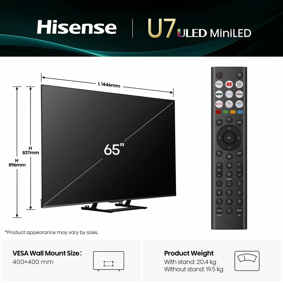 Hisense 65U7QTUK 65 Inch Mini LED HD Smart TV - Image 2 of 4