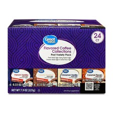 Great Value Flavored Medium Roast Ground Coffee Pods Variety Pack, 7.9 oz, 24 Co