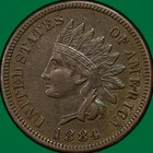 1884 Indian Head Cent Almost Uncirculated AU Coin, Reverse Scrape #39298