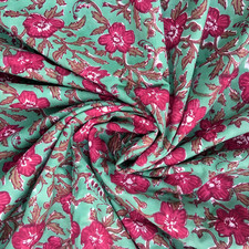 Indian Ethnic 100 Cotton Voile Running Hand Block Print Natural Fabric for Dr